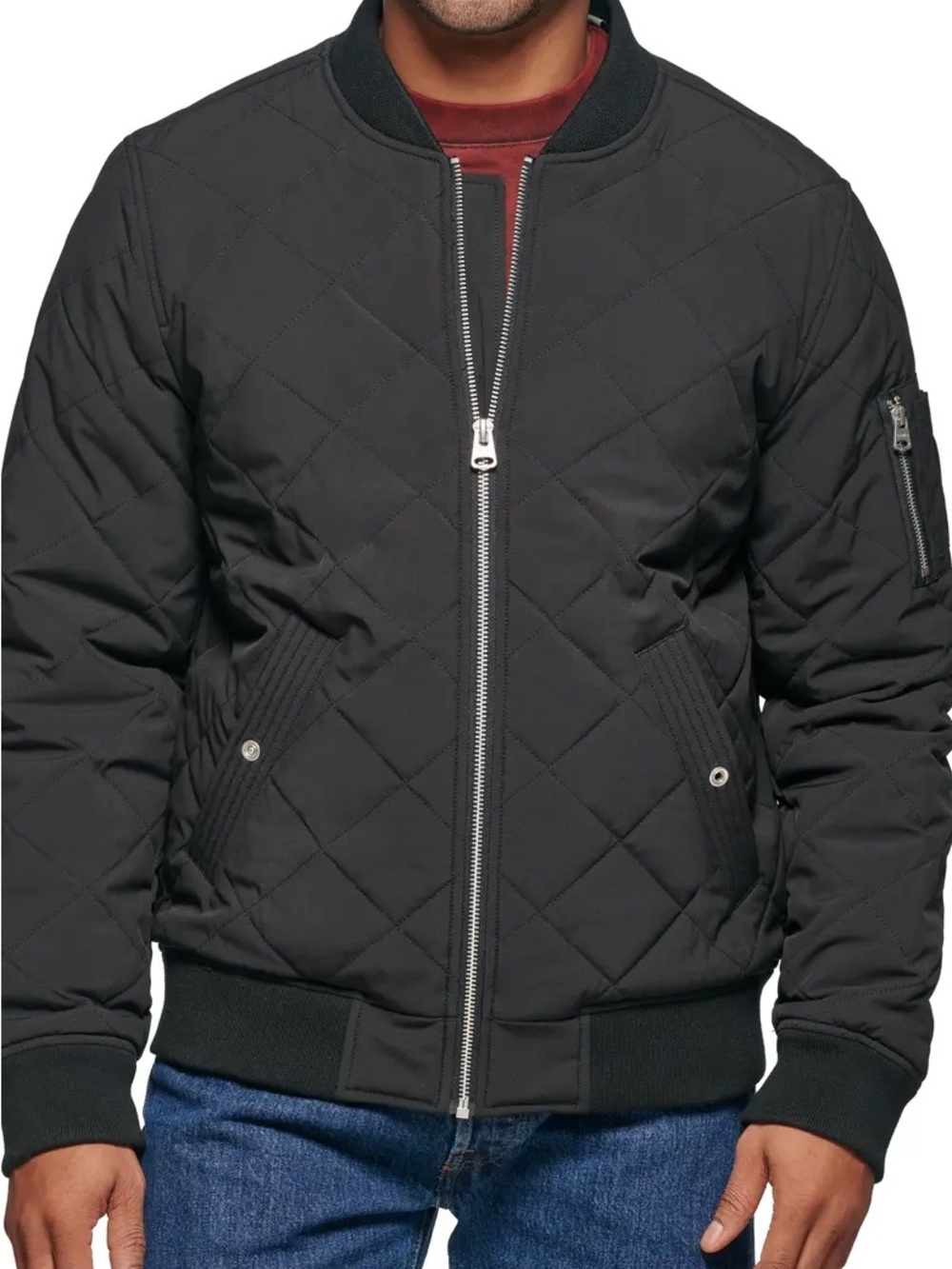 Men's Black Quilted Bomber Jacket - Classic Varsity Style